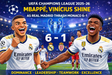 UEFA Champions League 2025-26: Mbappé, Vinícius Shine as Real Madrid Thrash Monaco 6-1 thumbnail